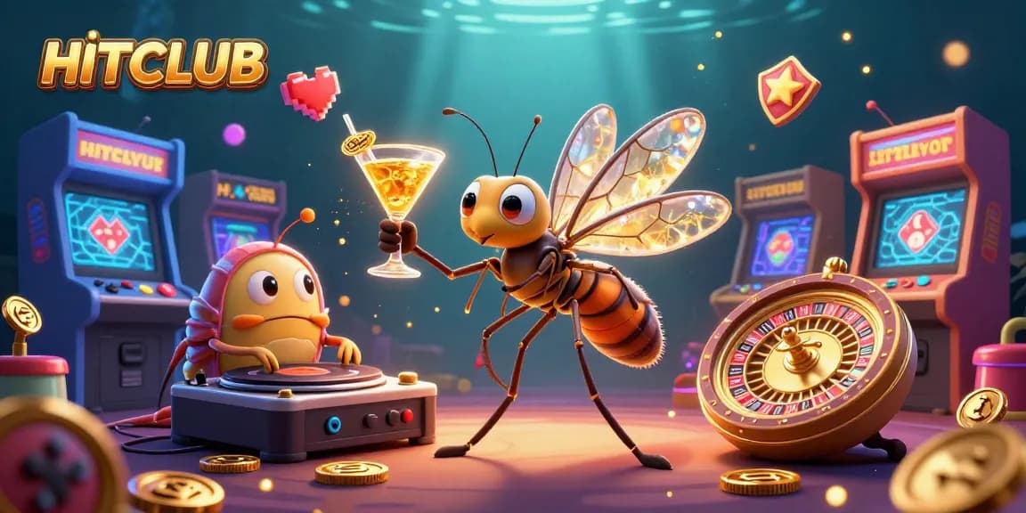 Experience the HITCLUB's exhilarating gaming atmosphere with vibrant characters and dynamic casino elements.