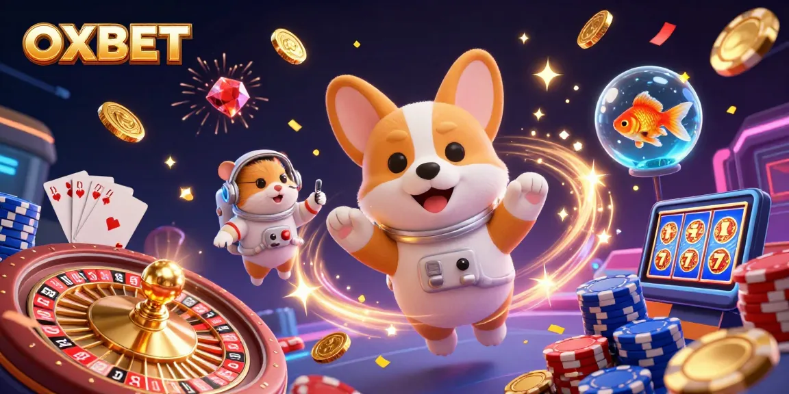 Experience excitement at OXBET with playful corgi astronauts in a vibrant casino scene