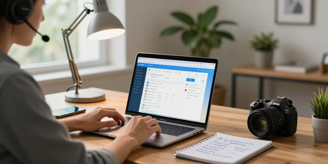 User engaging with the Telegram web version on a laptop in a modern home office.