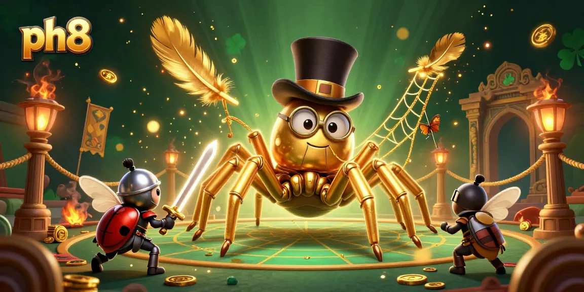 Engage in thrilling gameplay at ph8 casinos with a golden tarantula and knight battling in 3D!