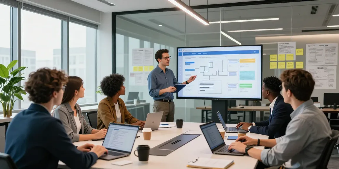 Team collaborating in a vibrant office setting, focusing on WPS Official Website productivity tools and software development.