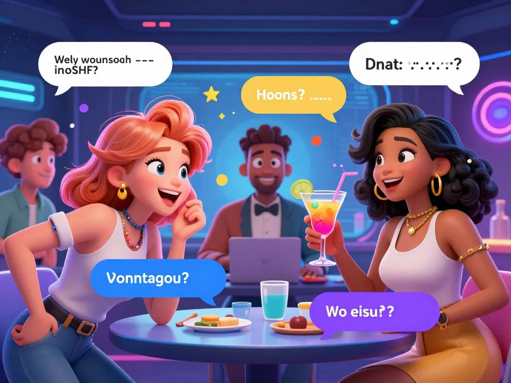 Engaging NSFW AI chat scene with animated characters exchanging playful messages and vibrant digital atmosphere.