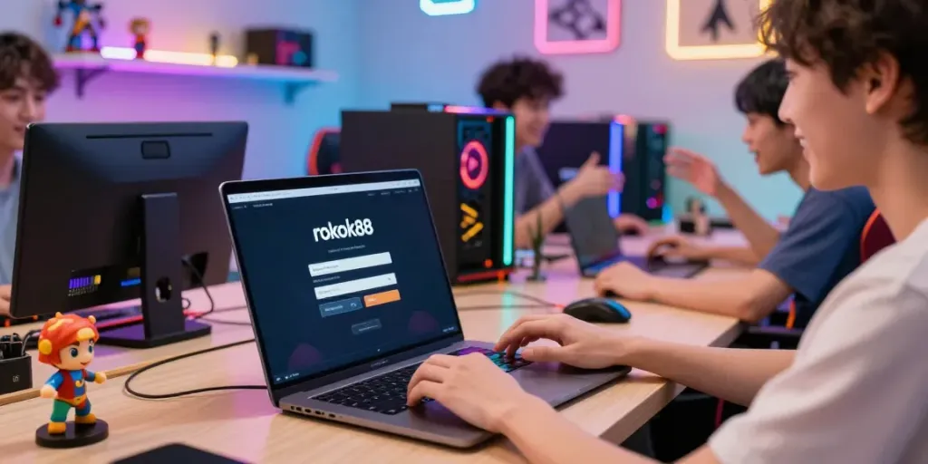 Experience the excitement of rokok88 slot login in a vibrant gaming setup.