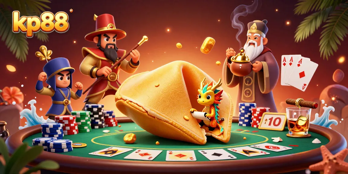 Experience thrilling gameplay with kp88 as golden fortune cookies and wise dragons enchant players at the poker table.