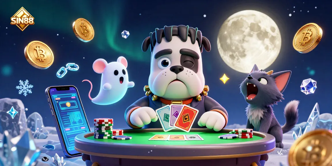 Experience thrilling casino action with SIN88's vibrant 3D cartoon design and colorful crypto elements.